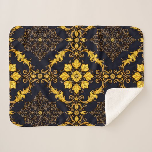 "Barockes Ornament-Muster in Gold und Schwarz" Sherpadecke (Vorderseite (Horizontal))