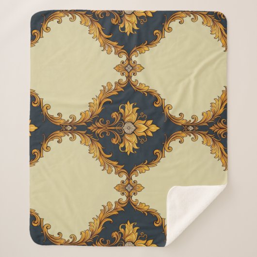"Barockes Ornament-Muster in Gold und Schwarz" Sherpadecke (Vorderseite)