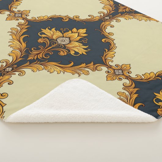 "Barockes Ornament-Muster in Gold und Schwarz" Sherpadecke (3/4)