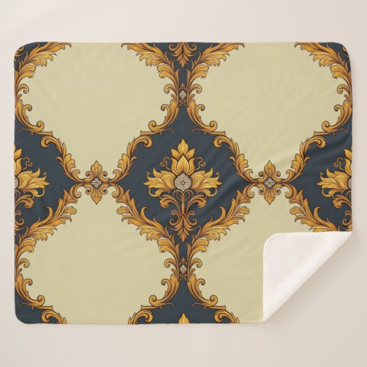 "Barockes Ornament-Muster in Gold und Schwarz" Sherpadecke (Vorderseite (Horizontal))