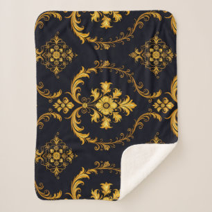 "Barockes Ornament-Muster in Gold und Schwarz" Sherpadecke