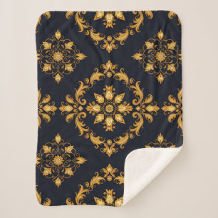 "Barockes Ornament-Muster in Gold und Schwarz" Sherpadecke