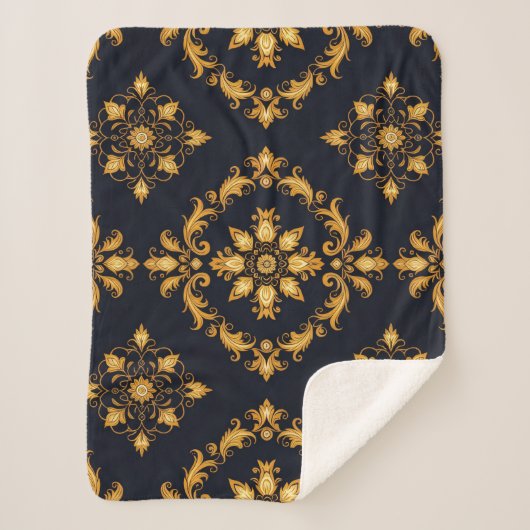"Barockes Ornament-Muster in Gold und Schwarz" Sherpadecke (Vorderseite)