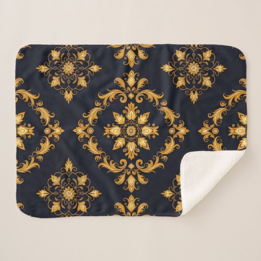 "Barockes Ornament-Muster in Gold und Schwarz" Sherpadecke (Vorderseite (Horizontal))