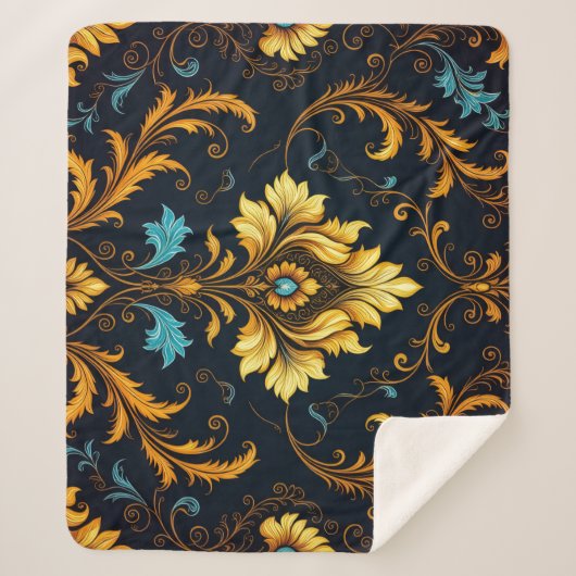 "Barockes Ornament-Muster in Gold und Schwarz" Sherpadecke (Vorderseite)