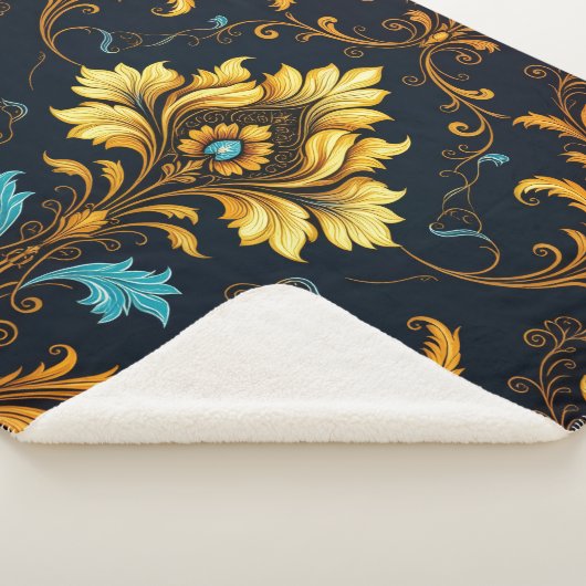 "Barockes Ornament-Muster in Gold und Schwarz" Sherpadecke (3/4)