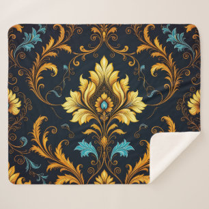 "Barockes Ornament-Muster in Gold und Schwarz" Sherpadecke