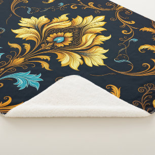"Barockes Ornament-Muster in Gold und Schwarz" Sherpadecke
