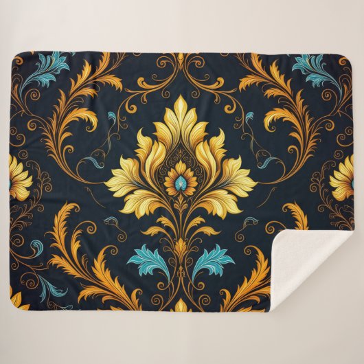 "Barockes Ornament-Muster in Gold und Schwarz" Sherpadecke (Vorderseite (Horizontal))