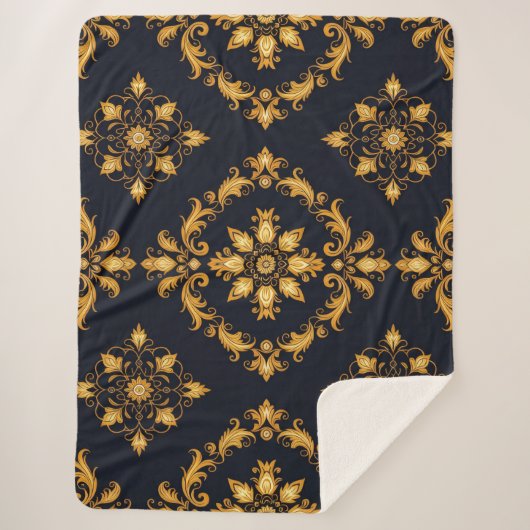 "Barockes Ornament-Muster in Gold und Schwarz" Sherpadecke (Vorderseite)