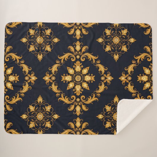 "Barockes Ornament-Muster in Gold und Schwarz" Sherpadecke (Vorderseite (Horizontal))