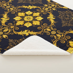 "Barockes Ornament-Muster in Gold und Schwarz" Sherpadecke