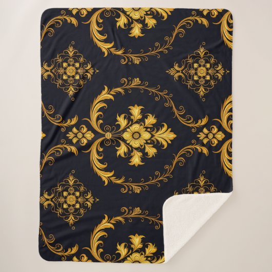 "Barockes Ornament-Muster in Gold und Schwarz" Sherpadecke (Vorderseite)