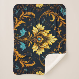 "Barockes Ornament-Muster in Gold und Schwarz" Sherpadecke