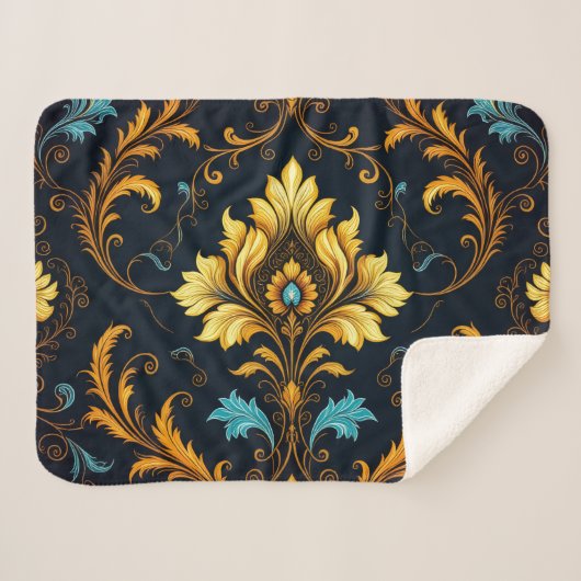 "Barockes Ornament-Muster in Gold und Schwarz" Sherpadecke (Vorderseite (Horizontal))