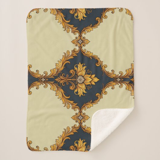 "Barockes Ornament-Muster in Gold und Schwarz" Sherpadecke (Vorderseite)