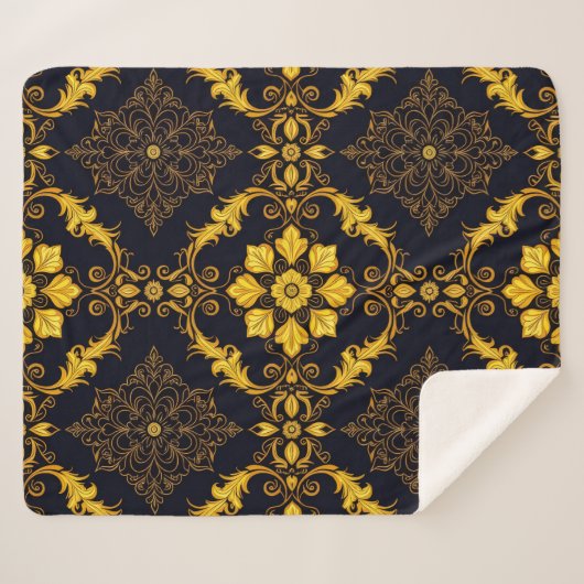 "Barockes Ornament-Muster in Gold und Schwarz" Sherpadecke (Vorderseite (Horizontal))