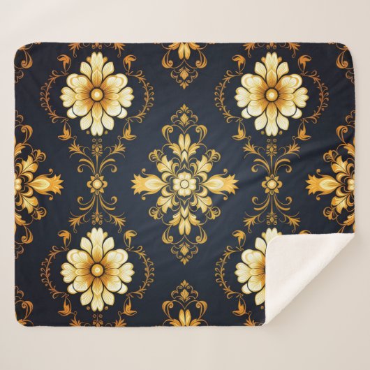 "Barockes Ornament-Muster in Gold und Schwarz" Sherpadecke (Vorderseite (Horizontal))