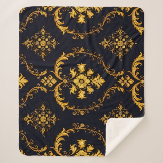 "Barockes Ornament-Muster in Gold und Schwarz" Sherpadecke (Vorderseite)