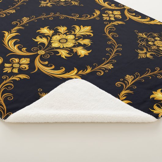 "Barockes Ornament-Muster in Gold und Schwarz" Sherpadecke (3/4)