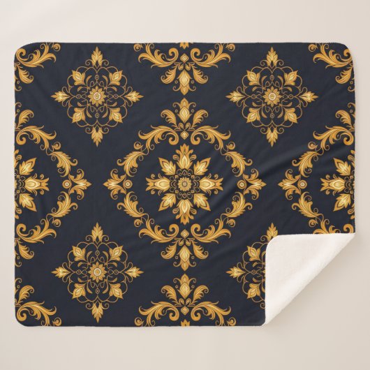 "Barockes Ornament-Muster in Gold und Schwarz" Sherpadecke (Vorderseite (Horizontal))