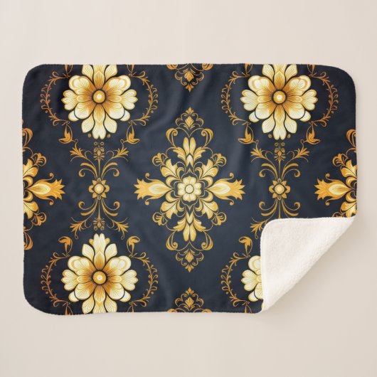 "Barockes Ornament-Muster in Gold und Schwarz" Sherpadecke (Vorderseite (Horizontal))