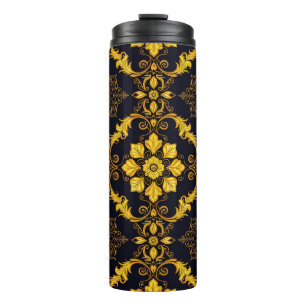 "Barockes Ornament-Muster in Gold und Schwarz" Thermosbecher