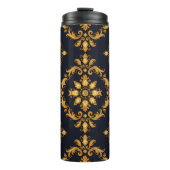 "Barockes Ornament-Muster in Gold und Schwarz" Thermosbecher (Vorderseite)