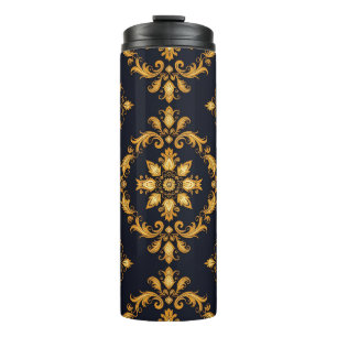 "Barockes Ornament-Muster in Gold und Schwarz" Thermosbecher