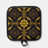 "Barockes Ornament-Muster in Gold und Schwarz" Topflappen (Vorderseite)