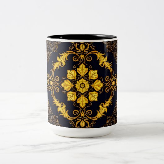 "Barockes Ornament-Muster in Gold und Schwarz" Zweifarbige Tasse (Mittel)