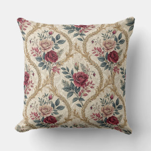 Barockes Rosen-Damaskus-Vintage-Blumenmuster Kissen