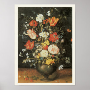 Barockes Stillleben Blumen in einer Metallvase Poster