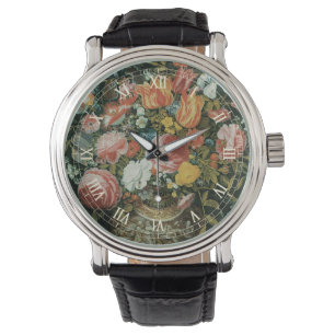 Barockes Stillleben Blumen in einer Vase Armbanduhr
