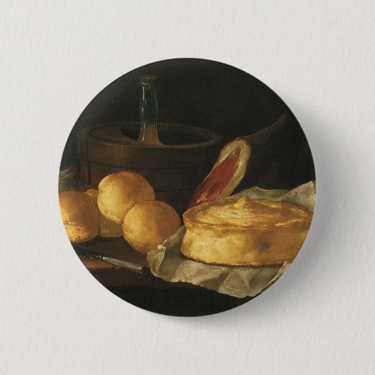 Barockes Stillleben mit Brot, Torte und Schinken Button (Vorderseite)