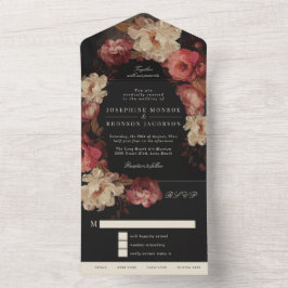 Barockfarbene Blumenhochzeit All In One Einladung