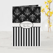 Barockfarbene, schwarz-weiß gestrichene Glückwünsc Karte (Gelbe Blume)