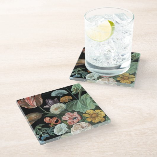 Barockfloral - Bouquet der Blume Glasuntersetzer (Schrägansicht)