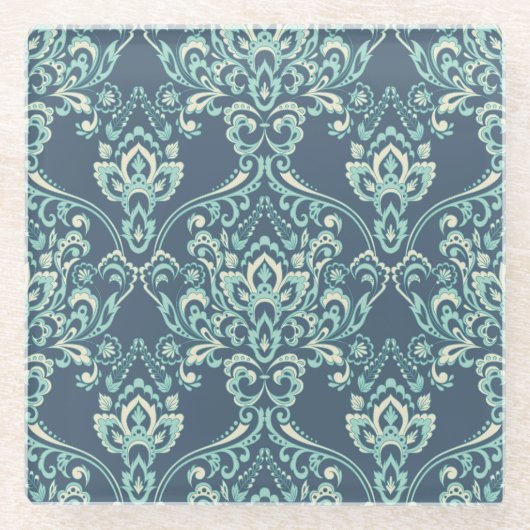 Barockflorale Vintage Tapete Glasuntersetzer (Vorderseite)