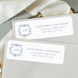 Barockflorale Wappen Blue Wedding Rücksendeadresse