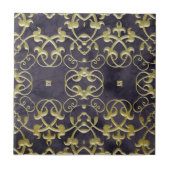 Barockgold Blühend Ornamente auf Lila Marmor Fliese (Vorderseite)