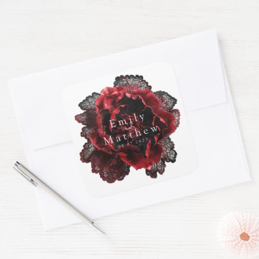 Barockgotische Hochzeit Quadratischer Aufkleber (Umschlag)