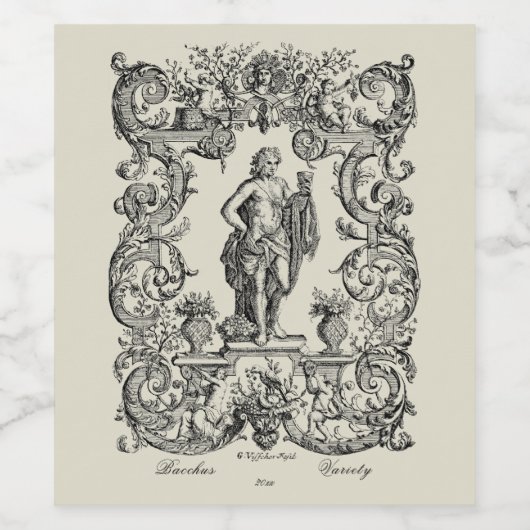 Barockischer Rokoko Bacchus Weinblatt Weinetikett (Einzelnes Label)
