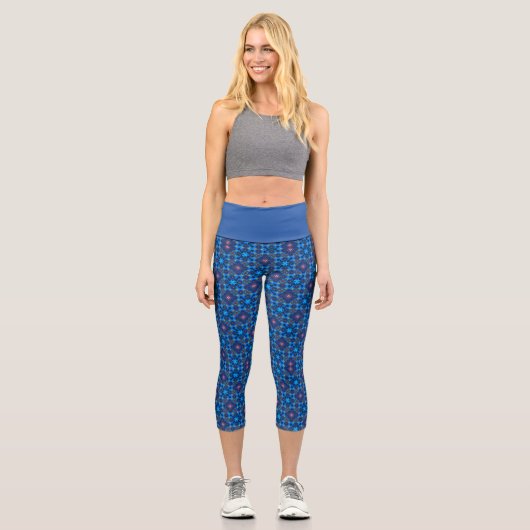 Barocklinie Geblüht Blau Capri Leggings (Vorderseite)