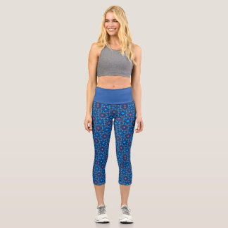 Barocklinie Geblüht Blau Capri Leggings