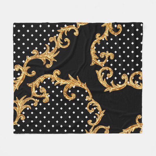 Barockmuster goldene Fleecedecke (Vorderseite (Horizontal))
