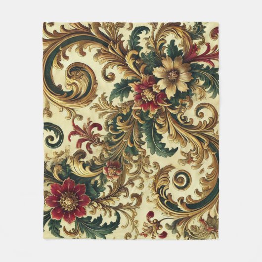 Barockmuster mit Gold, Rot, Grün A Fleecedecke (Vorderseite)