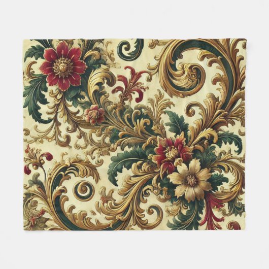 Barockmuster mit Gold, Rot, Grün A Fleecedecke (Vorderseite (Horizontal))