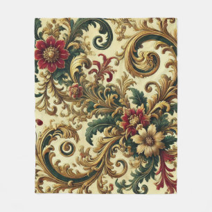 Barockmuster mit Gold, Rot, Grün A Fleecedecke