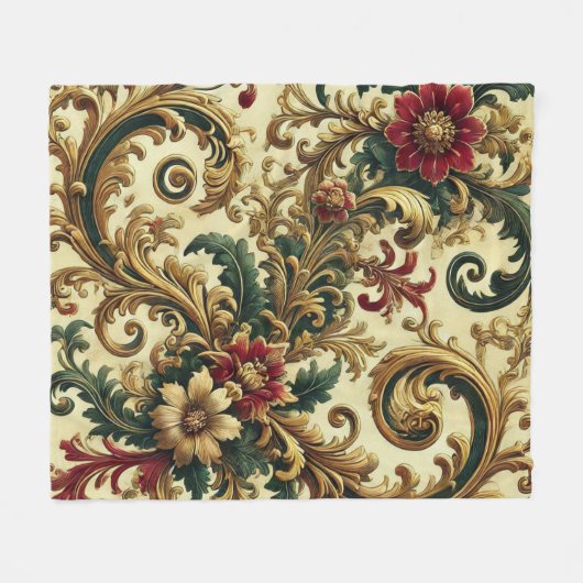 Barockmuster mit Gold, Rot, Grün A Fleecedecke (Vorderseite (Horizontal))